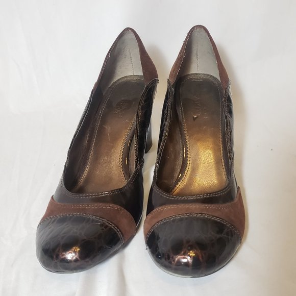 Vintage Early 2000s Y2K Franco Sarto Brown Round Toe Chunky Heel Pump Size 8.5M - Picture 11 of 11